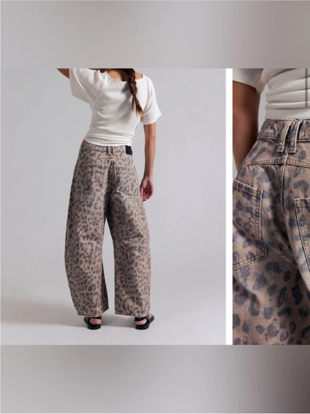 NWOT Free People We The Free Good Luck Printed Barrel Jeans - brown sugar - 28 - Picture 4 of 12